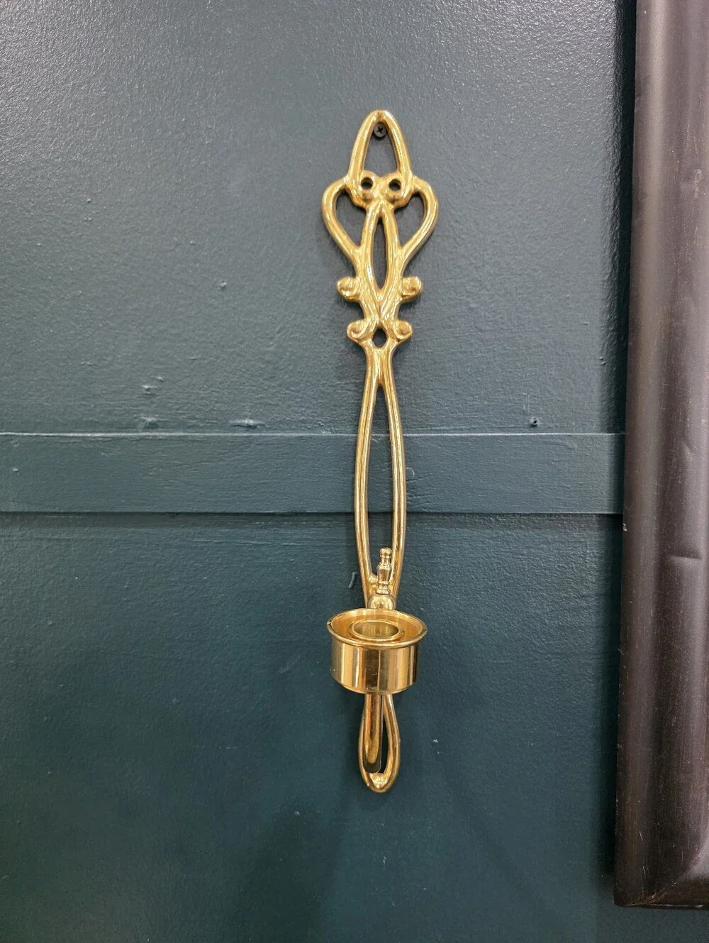 Brass Ornate Long Taper Candle Holder Wall Sconce 17'
